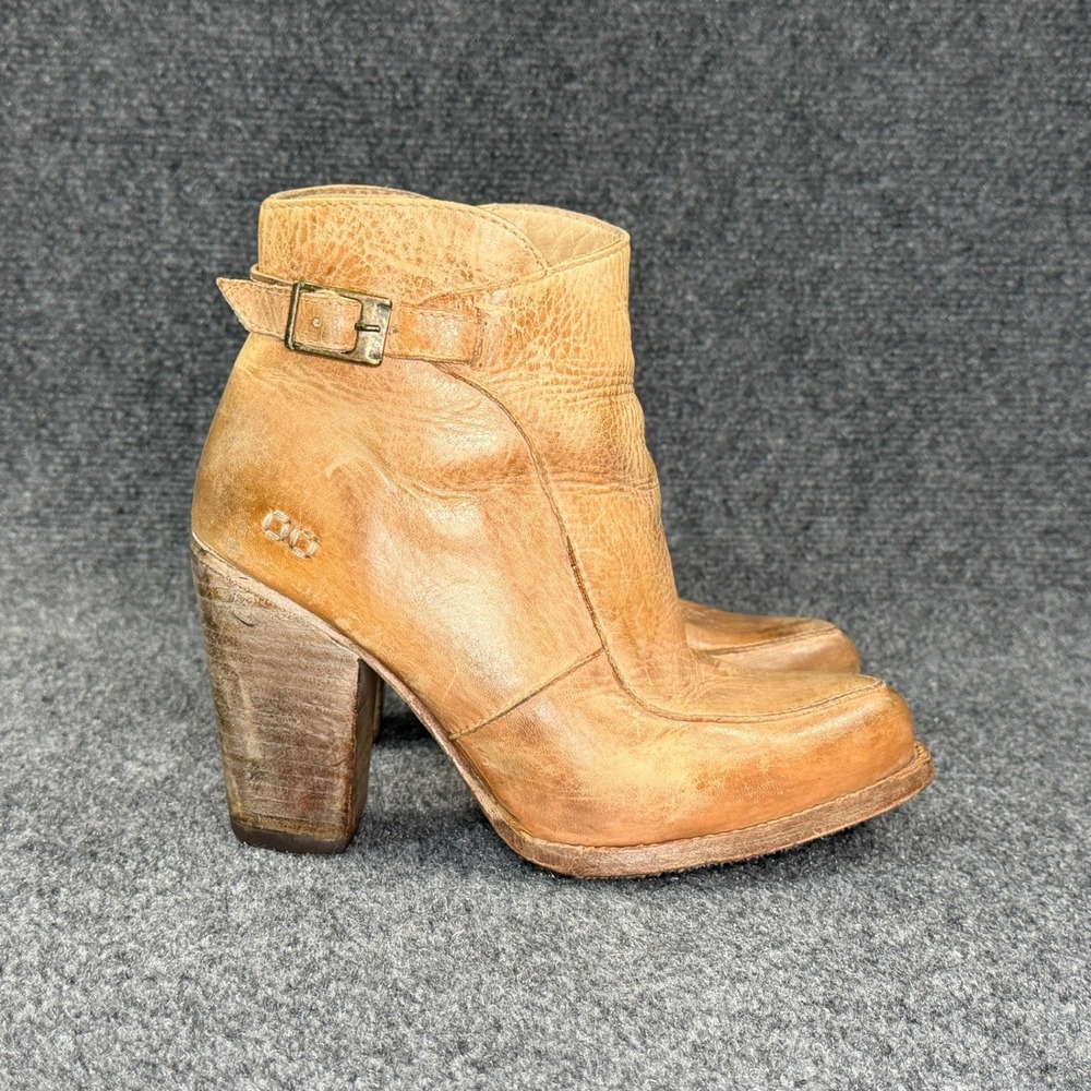 Bed Stu Isla Heeled Ankle Boots Womens 8 Tan Leather Interior Zip Rustic Booties